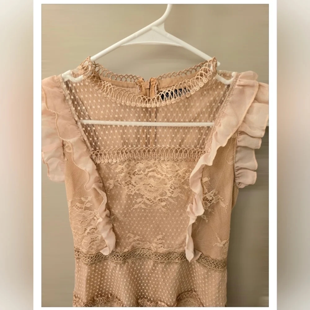 Nude Lace Tiered Ruffle Dress Romantic Cottagecore Style - Picture 3 of 7